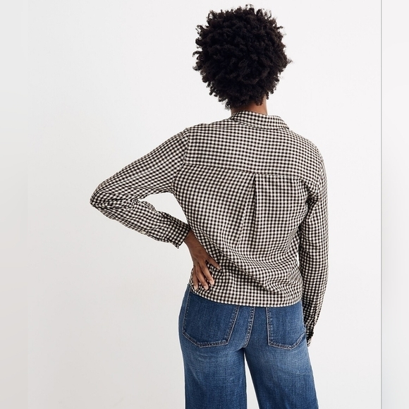 Madewell Flannel Tie Front Shirt in Gingham Check - Picture 3 of 8